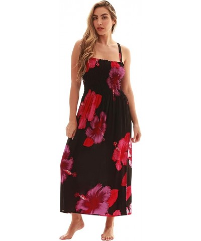 Floral Print Tube Sundress Swimwear Cover Up Summer Dress for Women Black With Big Floral - Burgundy $7.94 Dresses