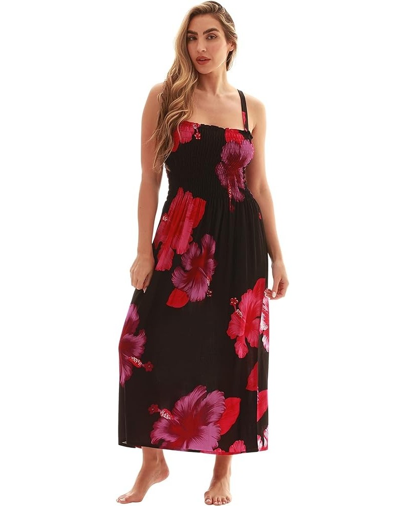 Floral Print Tube Sundress Swimwear Cover Up Summer Dress for Women Black With Big Floral - Burgundy $7.94 Dresses