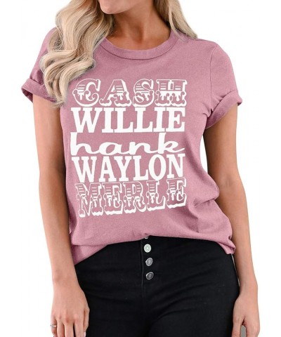 Women Cash Willie Hank Waylon Merle Letter Print Short Sleeve Shirts Brick Red $12.32 T-Shirts