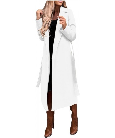 Women Notch Wool Blend Long Peacoat Long Sleeve Outwear Coat Lapel Collar Open Front Fashion Elegante Winter Jackets White 4 ...