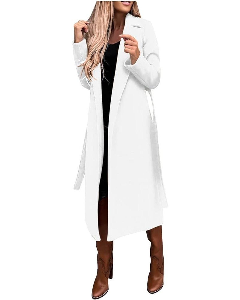 Women Notch Wool Blend Long Peacoat Long Sleeve Outwear Coat Lapel Collar Open Front Fashion Elegante Winter Jackets White 4 ...