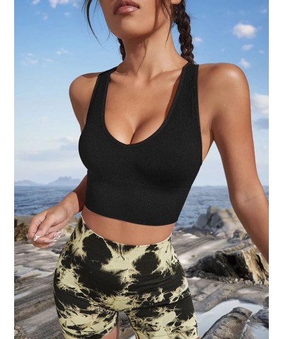 Women's 2 Piece Tank Tops Ribbed Sleeveless Sexy Deep V Neck Removable Cups Yoga Crop Tops Black,coffee $14.21 Activewear