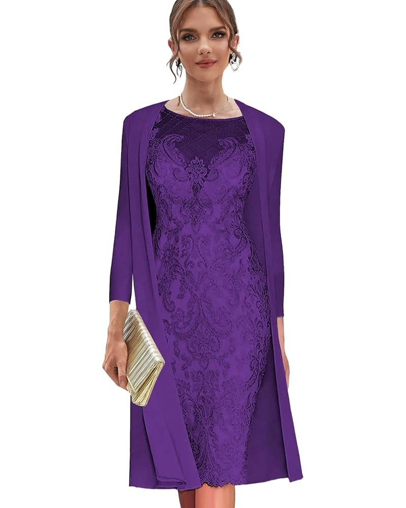 Women's Lace Mother of The Bride Dress with Jacket for Wedding Sheath Formal Gown 2 Pieces Evening Dresses Purple $60.00 Dresses