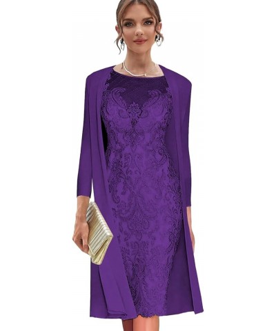 Women's Lace Mother of The Bride Dress with Jacket for Wedding Sheath Formal Gown 2 Pieces Evening Dresses Purple $60.00 Dresses