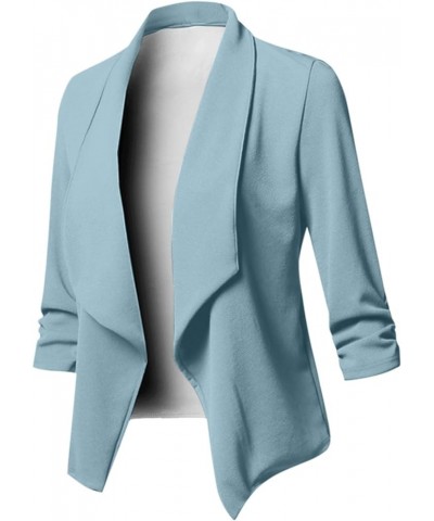 Cropped Blazers Womens 2023 Fall Winter Casual Solid Suiting Coats Jacket Open Front Long Sleeve Cardigan Outerwear Light Blu...