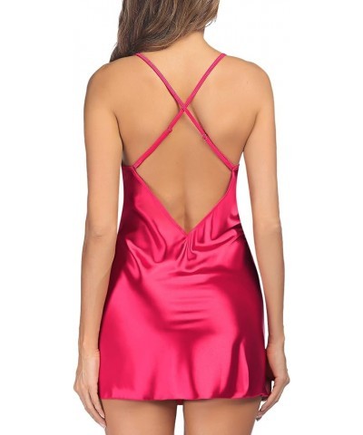 Women Lingerie V Neck Nightwear Satin Sleepwear Lace Chemise Mini Teddy Pinkish Red $11.43 Lingerie