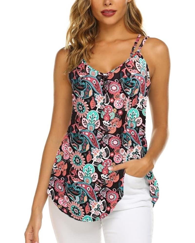 Women's Casual Summer Spaghetti Strap Tank Tops Floral Print Sleeveless V Neck Strappy Shirts Boho $12.48 Tanks