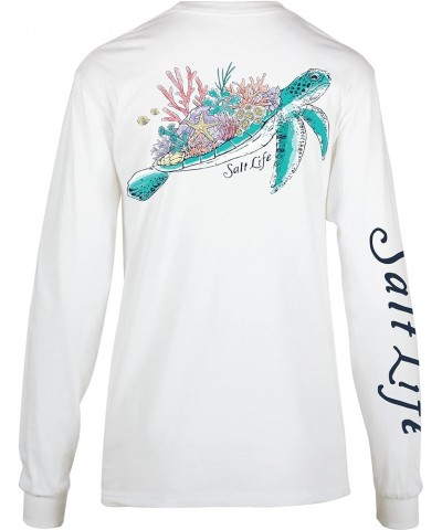 Women's Standard Turtle Flow Long Sleeve V-Neck Tee White Large $17.80 T-Shirts