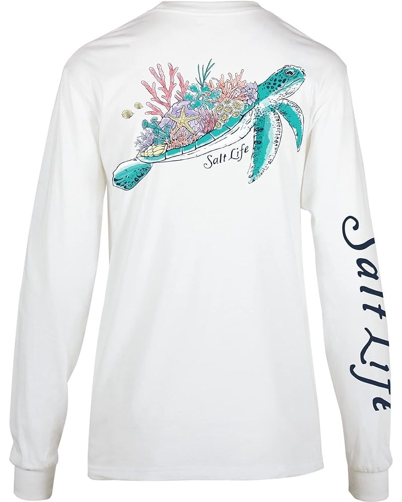 Women's Standard Turtle Flow Long Sleeve V-Neck Tee White Large $17.80 T-Shirts