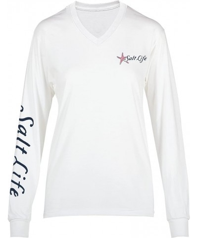 Women's Standard Turtle Flow Long Sleeve V-Neck Tee White Large $17.80 T-Shirts