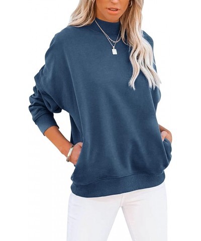 Women's Casual Long sleeves Sweatshirt Tops Basic Loose Fit Mock Turtleneck Lightweight Tunic Pullover With Pocket Blue $15.6...