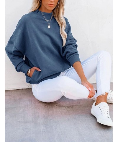 Women's Casual Long sleeves Sweatshirt Tops Basic Loose Fit Mock Turtleneck Lightweight Tunic Pullover With Pocket Blue $15.6...