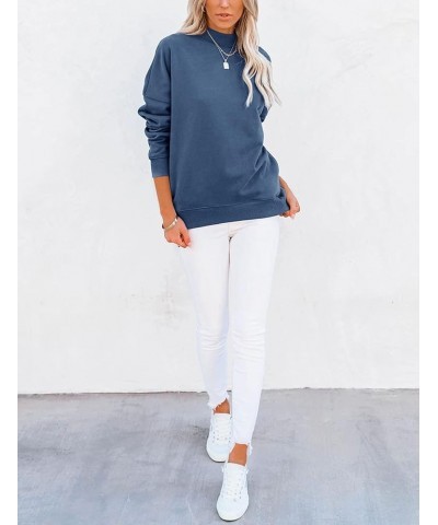 Women's Casual Long sleeves Sweatshirt Tops Basic Loose Fit Mock Turtleneck Lightweight Tunic Pullover With Pocket Blue $15.6...