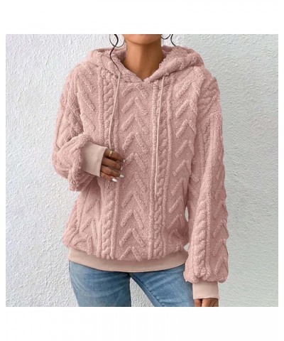 Women Oversized Solid Plush Spliced Hoodies Casual Long Sleeve Fuzzy Warm 2023 Trendy Sweater Hoodies Pullover Tops Watermelo...