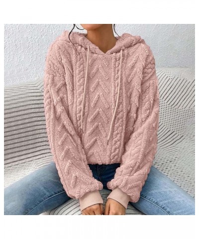 Women Oversized Solid Plush Spliced Hoodies Casual Long Sleeve Fuzzy Warm 2023 Trendy Sweater Hoodies Pullover Tops Watermelo...