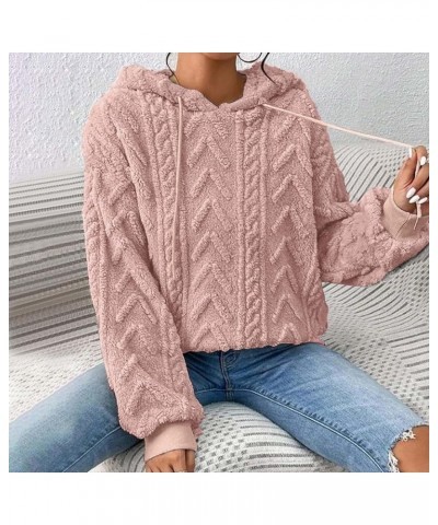 Women Oversized Solid Plush Spliced Hoodies Casual Long Sleeve Fuzzy Warm 2023 Trendy Sweater Hoodies Pullover Tops Watermelo...