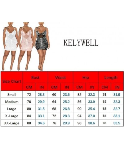 Women's Sexy Mesh Hot Drilling Process Mini Dress Spaghetti Straps Rhinestone Dress Party Club Night Dress Apricot F $15.54 D...