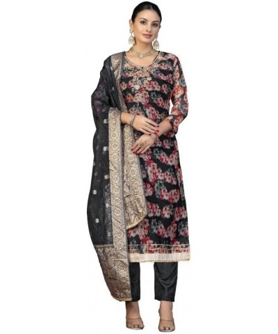 Indian Panjabi Style Cotton Fabric Regular Wear Patiala Churidar Salwar Suit with Multi Colour Dupatta for Women Black .!.23 ...