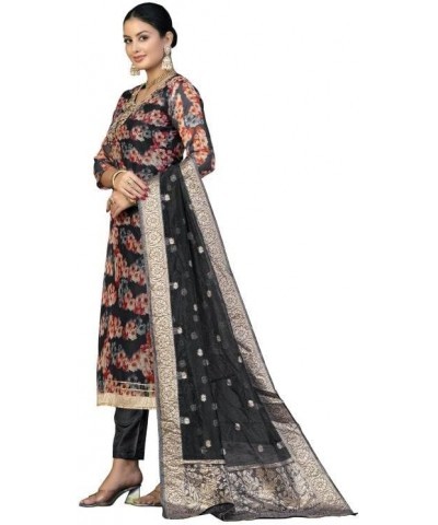 Indian Panjabi Style Cotton Fabric Regular Wear Patiala Churidar Salwar Suit with Multi Colour Dupatta for Women Black .!.23 ...