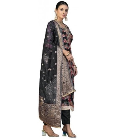 Indian Panjabi Style Cotton Fabric Regular Wear Patiala Churidar Salwar Suit with Multi Colour Dupatta for Women Black .!.23 ...