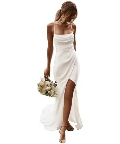 Simple Boho Mermaid Wedding Dresses for Bride Silk Stain Spaghetti Straps Beach Bridal Gowns White $37.80 Dresses