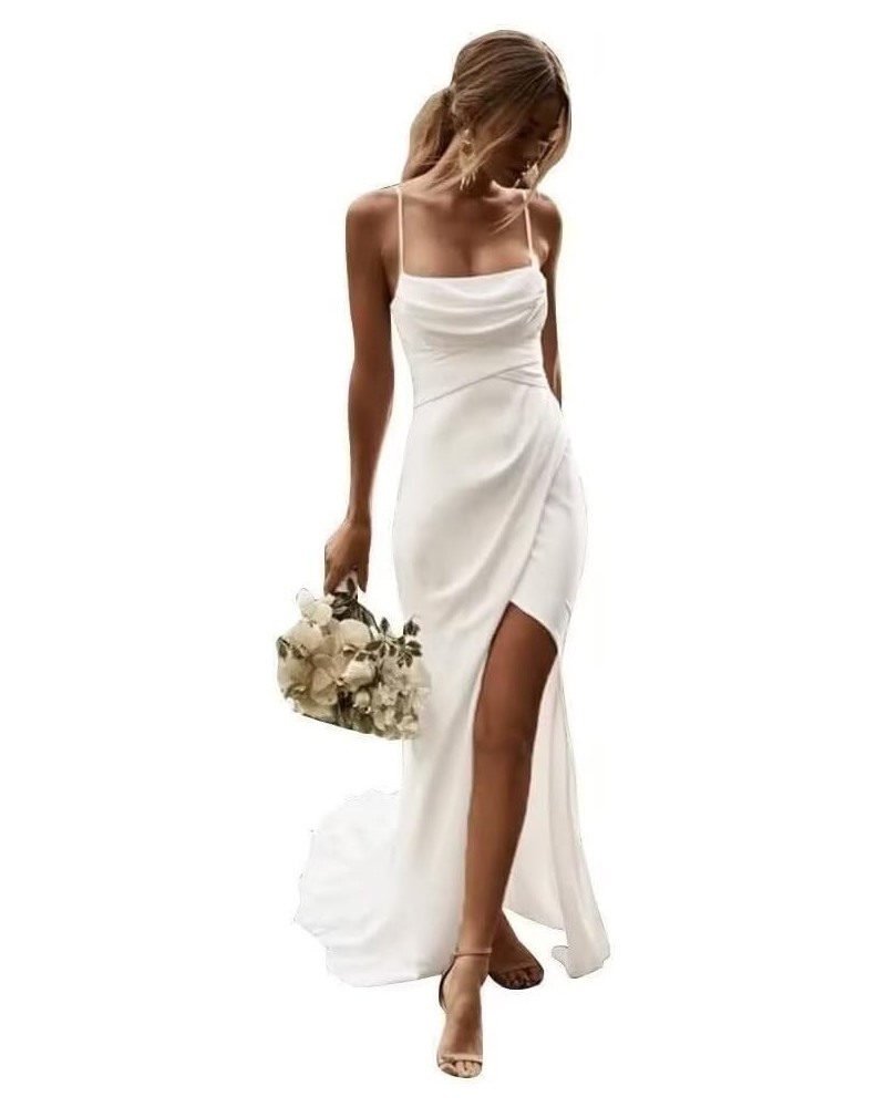 Simple Boho Mermaid Wedding Dresses for Bride Silk Stain Spaghetti Straps Beach Bridal Gowns White $37.80 Dresses