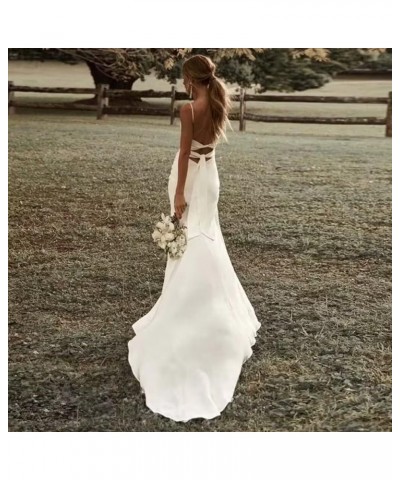 Simple Boho Mermaid Wedding Dresses for Bride Silk Stain Spaghetti Straps Beach Bridal Gowns White $37.80 Dresses