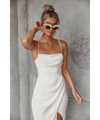 Simple Boho Mermaid Wedding Dresses for Bride Silk Stain Spaghetti Straps Beach Bridal Gowns White $37.80 Dresses