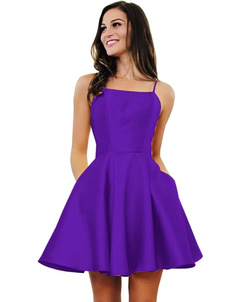 Junior's Spaghetti Straps Homecoming Dress for Teens 2023 Satin Short Prom Dresses Cocktail Gowns RO064 Purple $25.62 Dresses