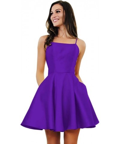 Junior's Spaghetti Straps Homecoming Dress for Teens 2023 Satin Short Prom Dresses Cocktail Gowns RO064 Purple $25.62 Dresses