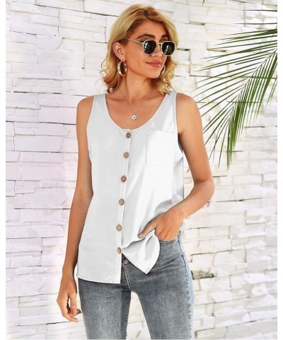 Women's Button Down Tank Tops Scoop Neck Sleeveless T Shirts Blouses Loose Fit with Pocket White $12.47 Tanks