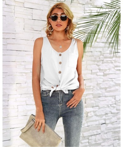 Women's Button Down Tank Tops Scoop Neck Sleeveless T Shirts Blouses Loose Fit with Pocket White $12.47 Tanks