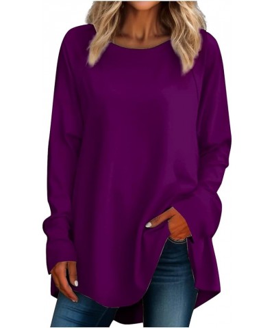 Long Sleeve Shirts for Women Dressy Casual Oversized Tunic Top for Leggings Shirts Crewneck Pullover Loose Fit T Shirt 1-dark...