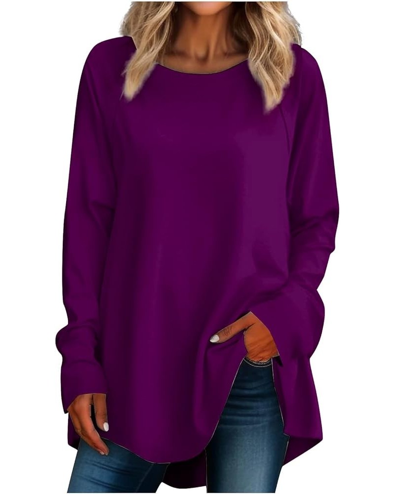 Long Sleeve Shirts for Women Dressy Casual Oversized Tunic Top for Leggings Shirts Crewneck Pullover Loose Fit T Shirt 1-dark...