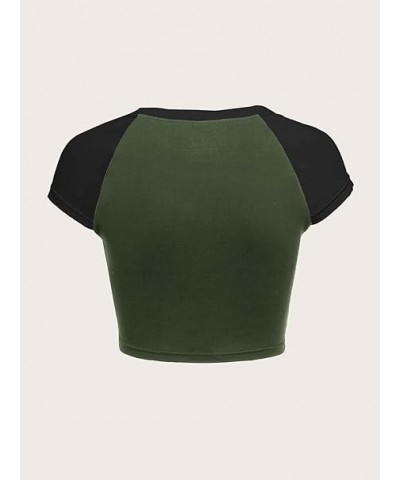 Women's Star Print Color Block Crop Tee Top Slim Fit Short Sleeve T Shirt Black and White XS Medium Army Green $12.41 T-Shirts