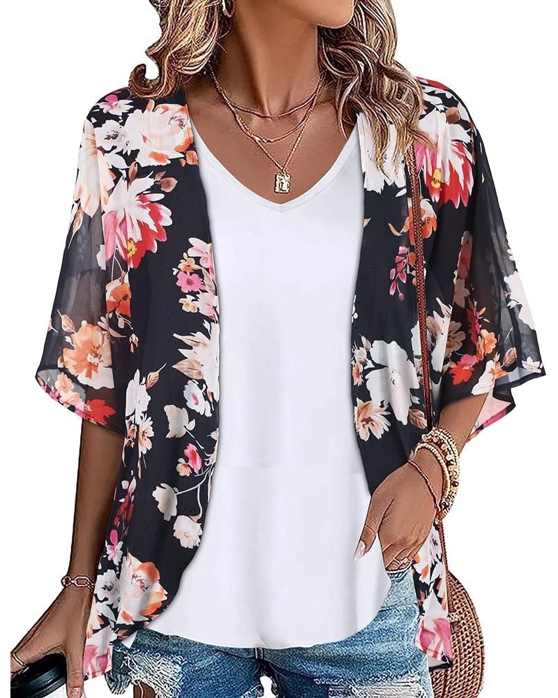 Womens Kimono Beach Cover Up Chiffon Cardigan Floral Tops Loose Capes Floral Black $11.39 Swimsuits