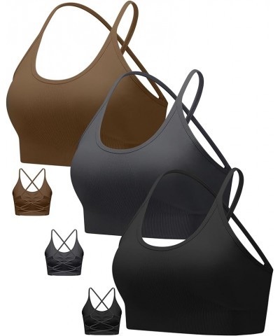 Sports Bras for Women,Sexy Crisscross Back Seamless Padded Sports Bra Medium Support with Removable Pads A-black+grey+brown $...