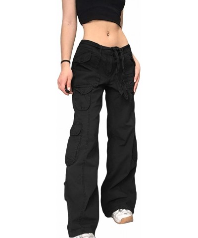 Women Y2k Punk Gothic Cargo Wide Leg Baggy Jeans Loose Pants 90s Low Waist Trousers Trendy Jeans A Black $20.89 Jeans