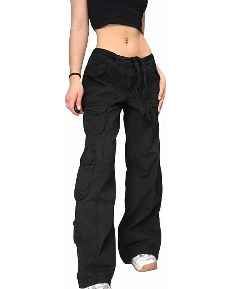 Women Y2k Punk Gothic Cargo Wide Leg Baggy Jeans Loose Pants 90s Low Waist Trousers Trendy Jeans A Black $20.89 Jeans