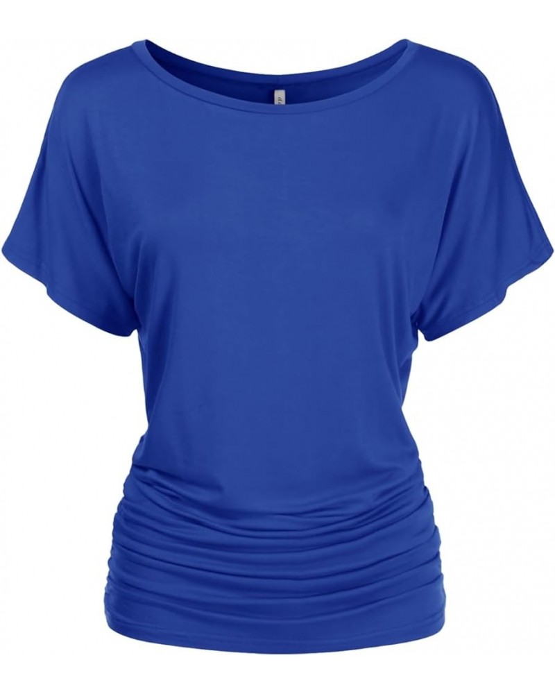 Women's Short Sleeve Boat Neck Dolman Top with Side Shirring (S-XXL) Dbt104_royalblue $9.89 T-Shirts