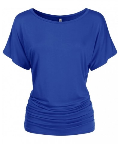 Women's Short Sleeve Boat Neck Dolman Top with Side Shirring (S-XXL) Dbt104_royalblue $9.89 T-Shirts