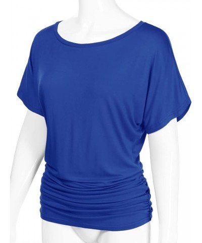 Women's Short Sleeve Boat Neck Dolman Top with Side Shirring (S-XXL) Dbt104_royalblue $9.89 T-Shirts