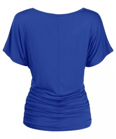 Women's Short Sleeve Boat Neck Dolman Top with Side Shirring (S-XXL) Dbt104_royalblue $9.89 T-Shirts