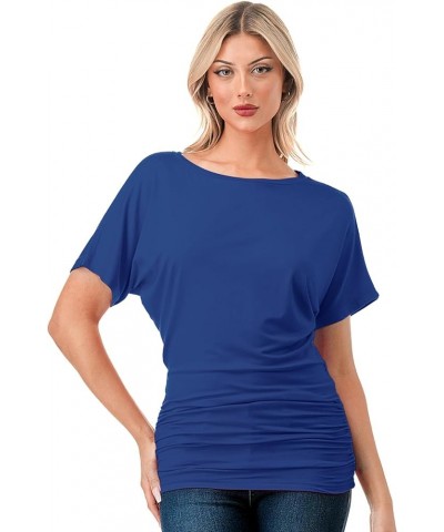 Women's Short Sleeve Boat Neck Dolman Top with Side Shirring (S-XXL) Dbt104_royalblue $9.89 T-Shirts