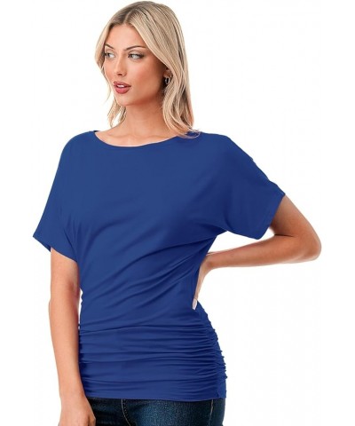 Women's Short Sleeve Boat Neck Dolman Top with Side Shirring (S-XXL) Dbt104_royalblue $9.89 T-Shirts