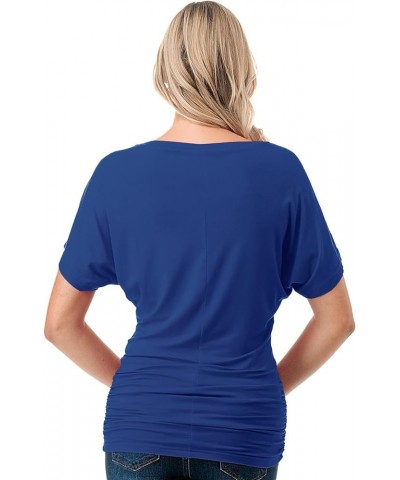 Women's Short Sleeve Boat Neck Dolman Top with Side Shirring (S-XXL) Dbt104_royalblue $9.89 T-Shirts