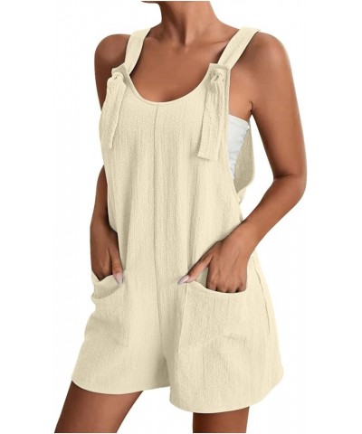 Jumpsuits for Women 2023 Summer Short Rompers Casual Loose Sleeveless Tie Knot Strap Jumpsuits Overalls with Pockets 02-beige...