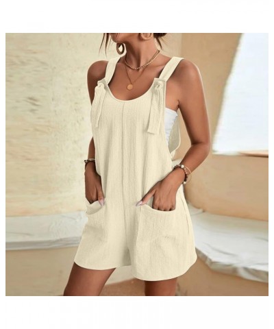 Jumpsuits for Women 2023 Summer Short Rompers Casual Loose Sleeveless Tie Knot Strap Jumpsuits Overalls with Pockets 02-beige...