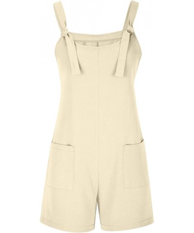 Jumpsuits for Women 2023 Summer Short Rompers Casual Loose Sleeveless Tie Knot Strap Jumpsuits Overalls with Pockets 02-beige...