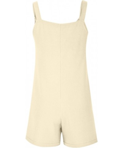 Jumpsuits for Women 2023 Summer Short Rompers Casual Loose Sleeveless Tie Knot Strap Jumpsuits Overalls with Pockets 02-beige...